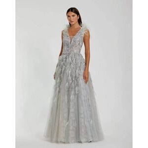 NWT Mac Duggal Embellished Feathered‎ Sleeveless A Line Gown $898 - Size 18